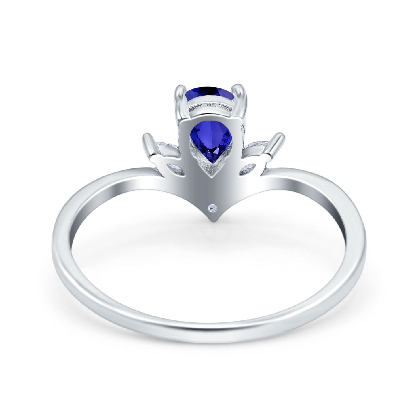 Teardrop Pear Art Deco Engagement Ring Simulated Blue Sapphire CZ