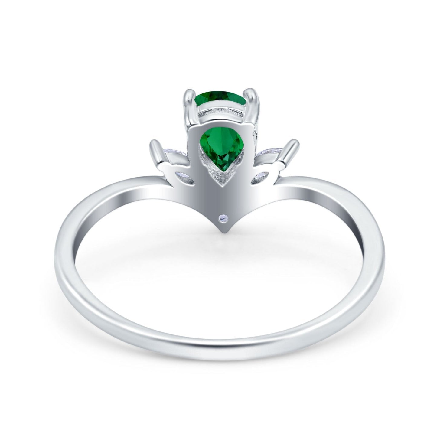 Teardrop Pear Art Deco Engagement Ring Simulated Green Emerald CZ