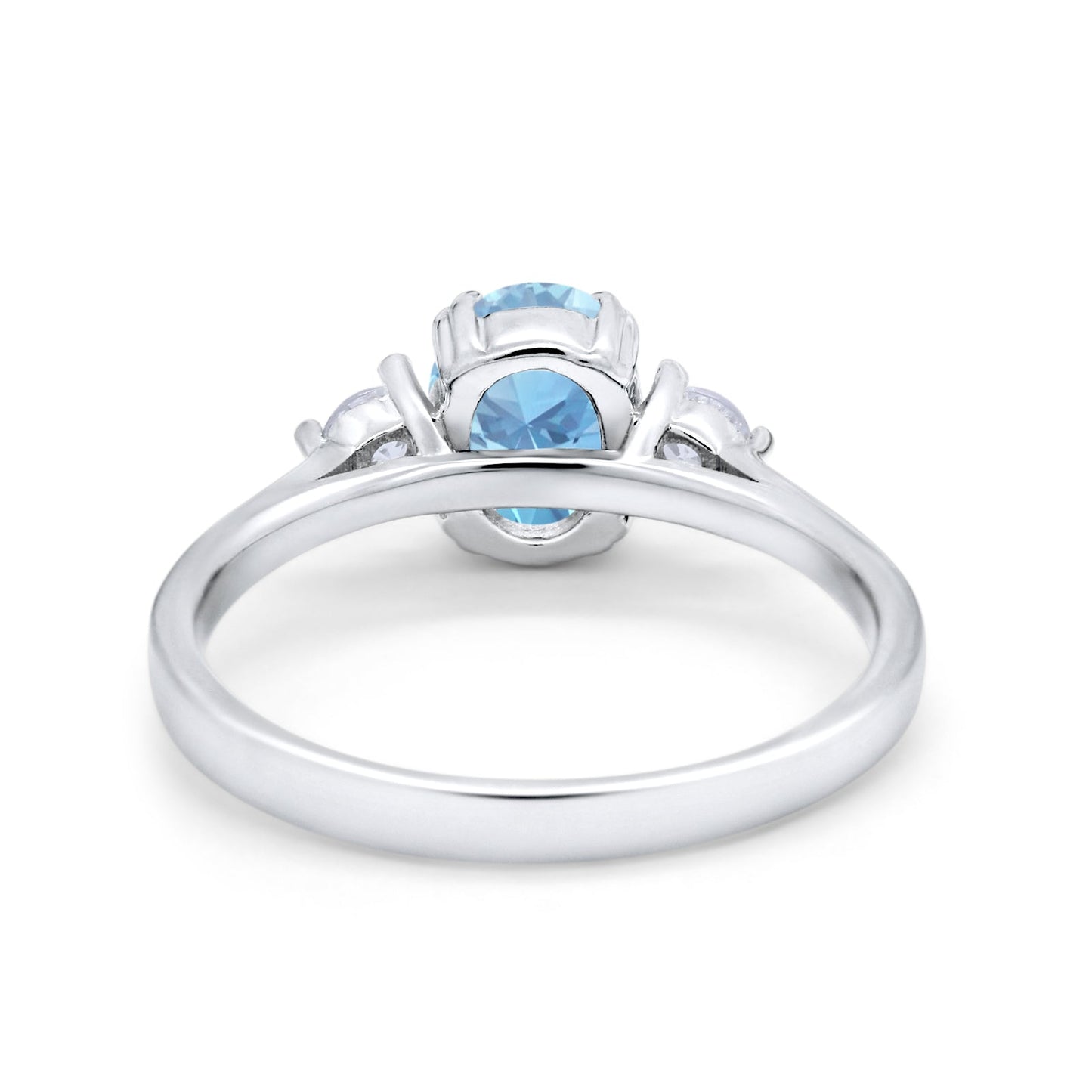 Three Stone Wedding Ring Oval Simulated Aquamarine CZ