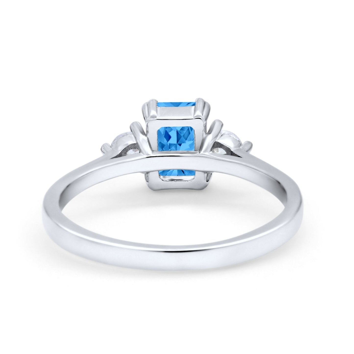 Emerald Cut Simulated Blue Topaz CZ Wedding Ring