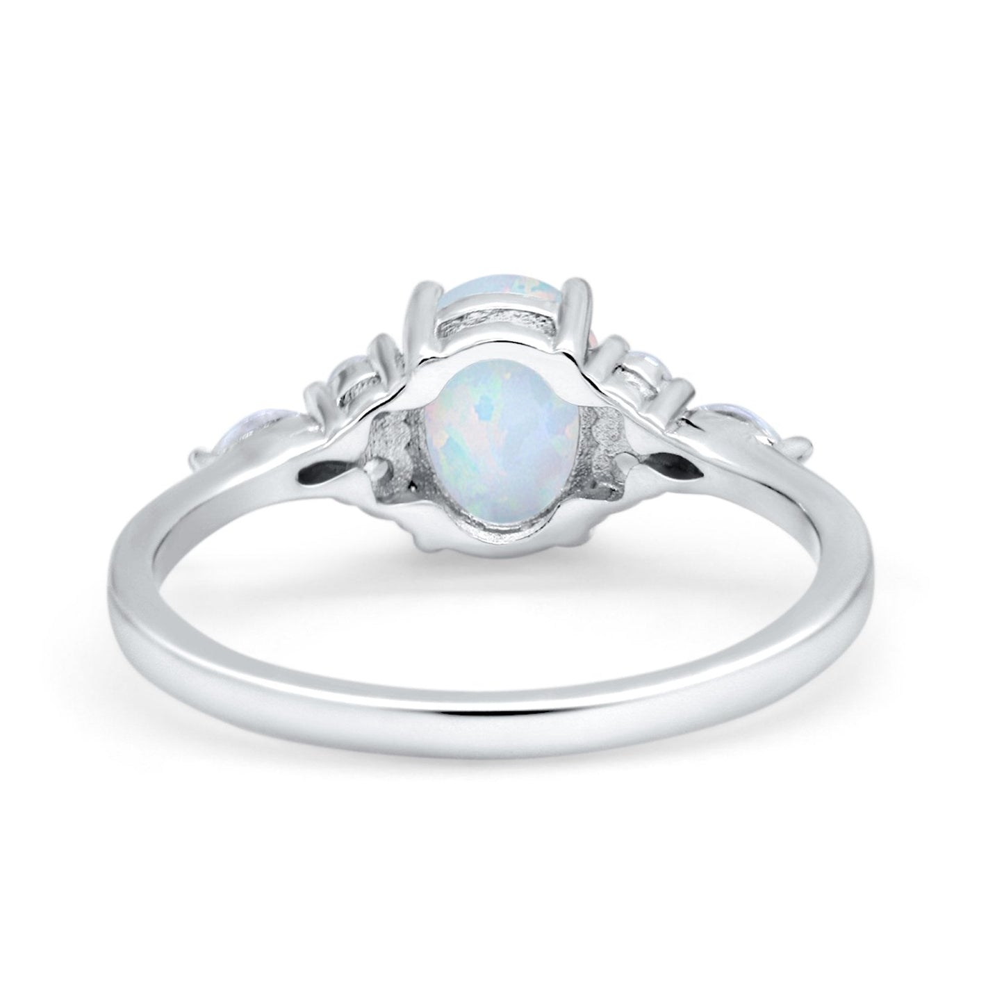 Art Deco Oval Wedding Ring Marquise Lab Created White Opal