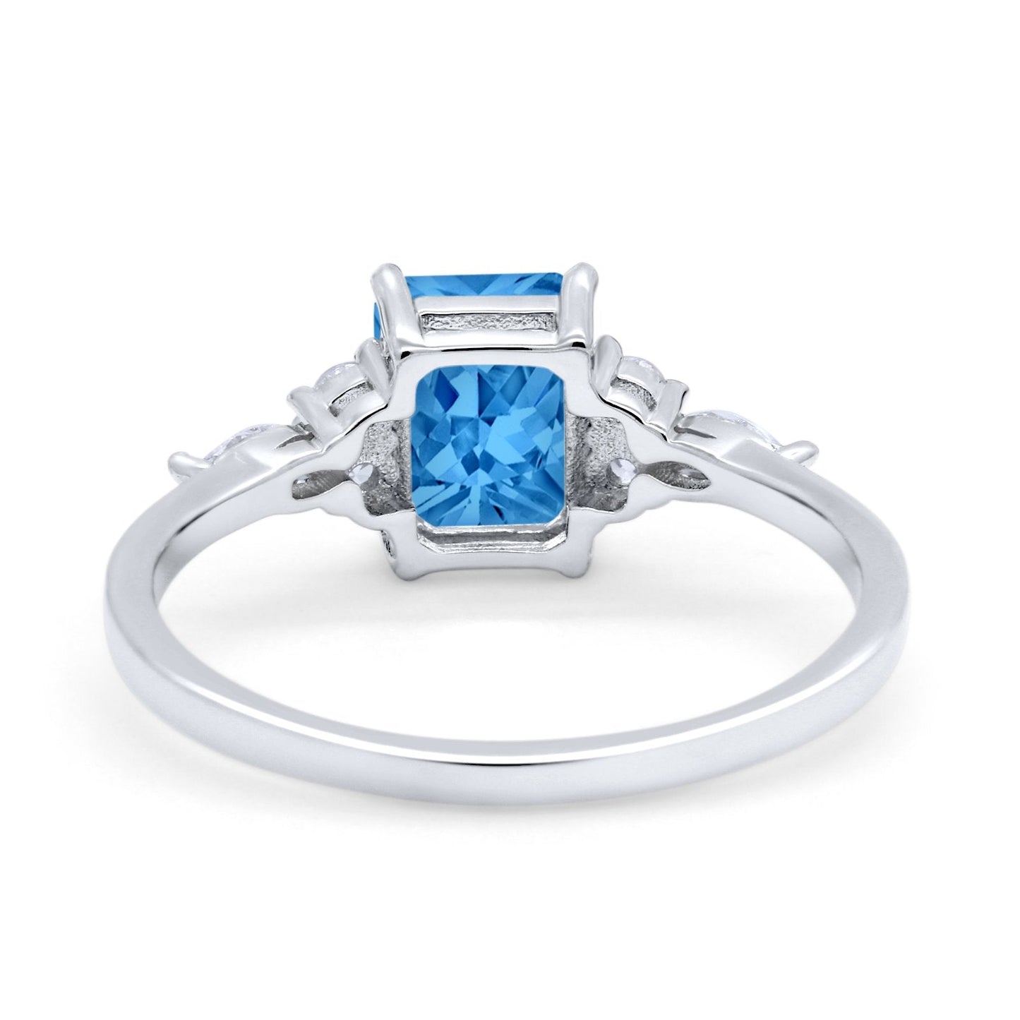 Art Deco Wedding Ring Emerald Cut Simulated Blue Topaz CZ