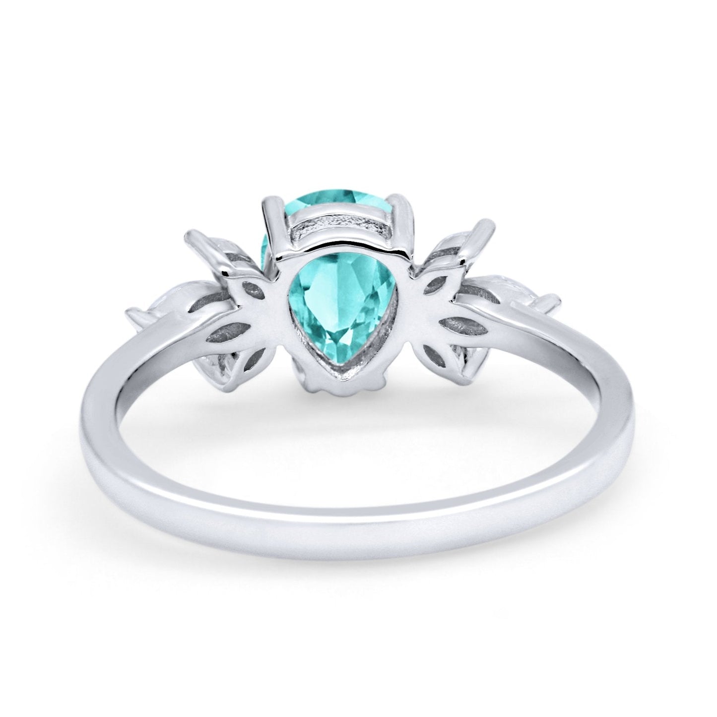 Teardrop Pear Wedding Ring Simulated Paraiba Tourmaline CZ