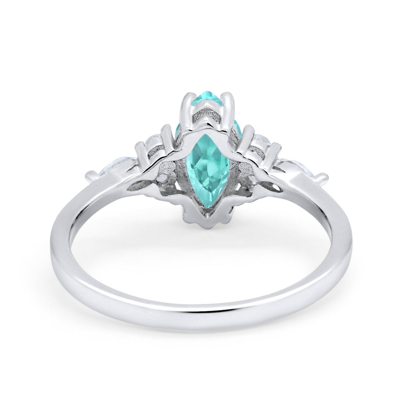 Vintage Style Marquise Wedding Ring Simulated Paraiba Tourmaline CZ