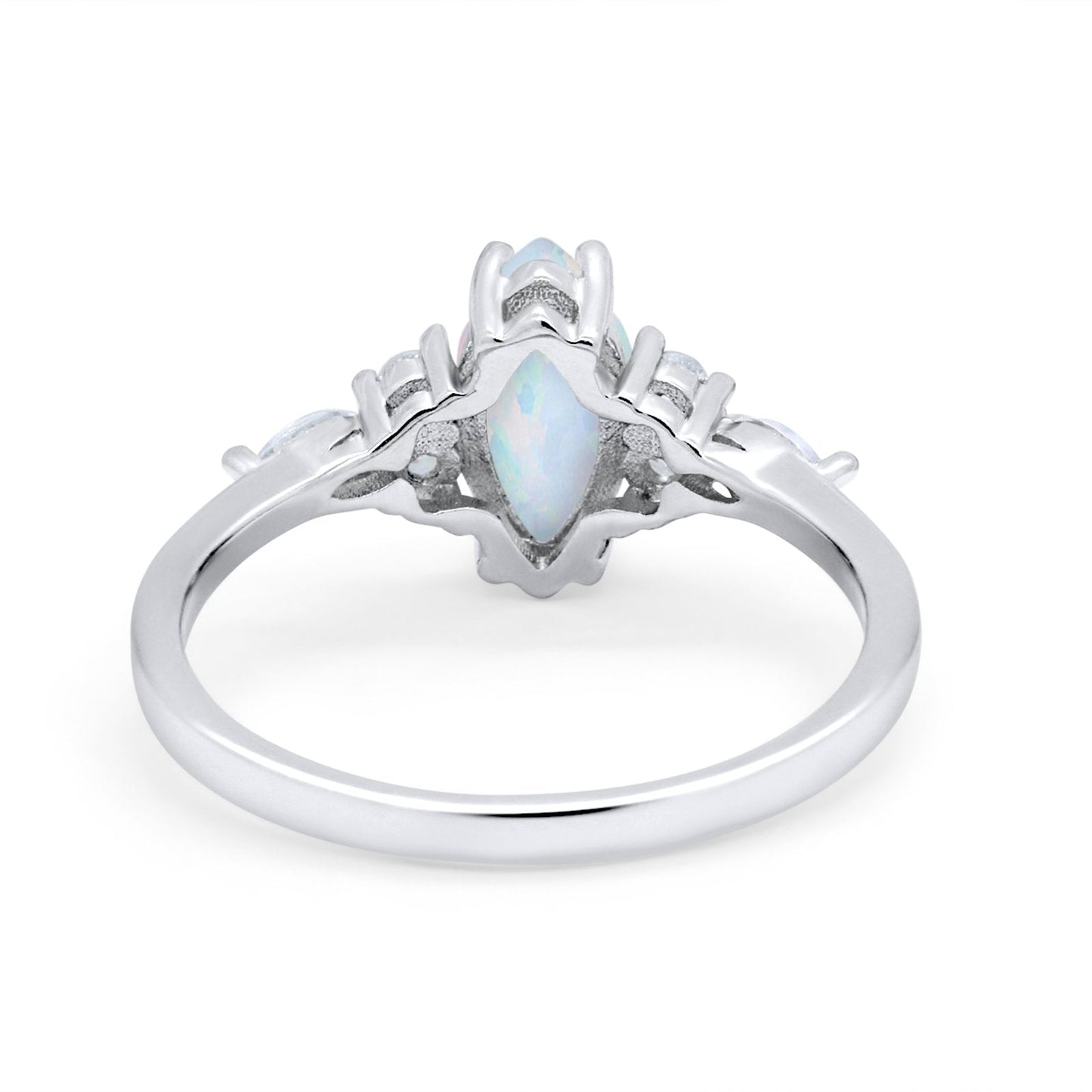 Vintage Style Wedding Ring Marquise Lab Created White Opal