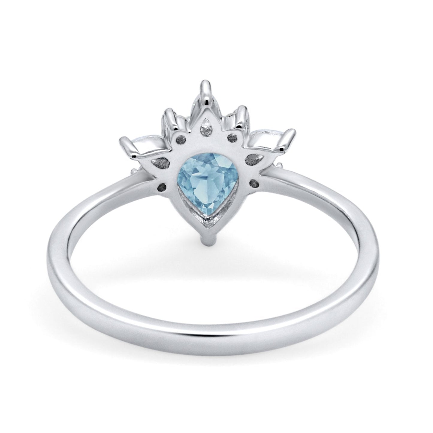 Art Deco Engagement Ring Pear Simulated Aquamarine CZ