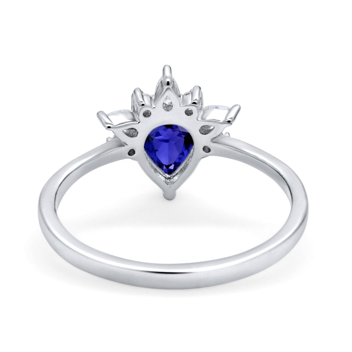 Art Deco Engagement Ring Pear Simulated Blue Sapphire CZ