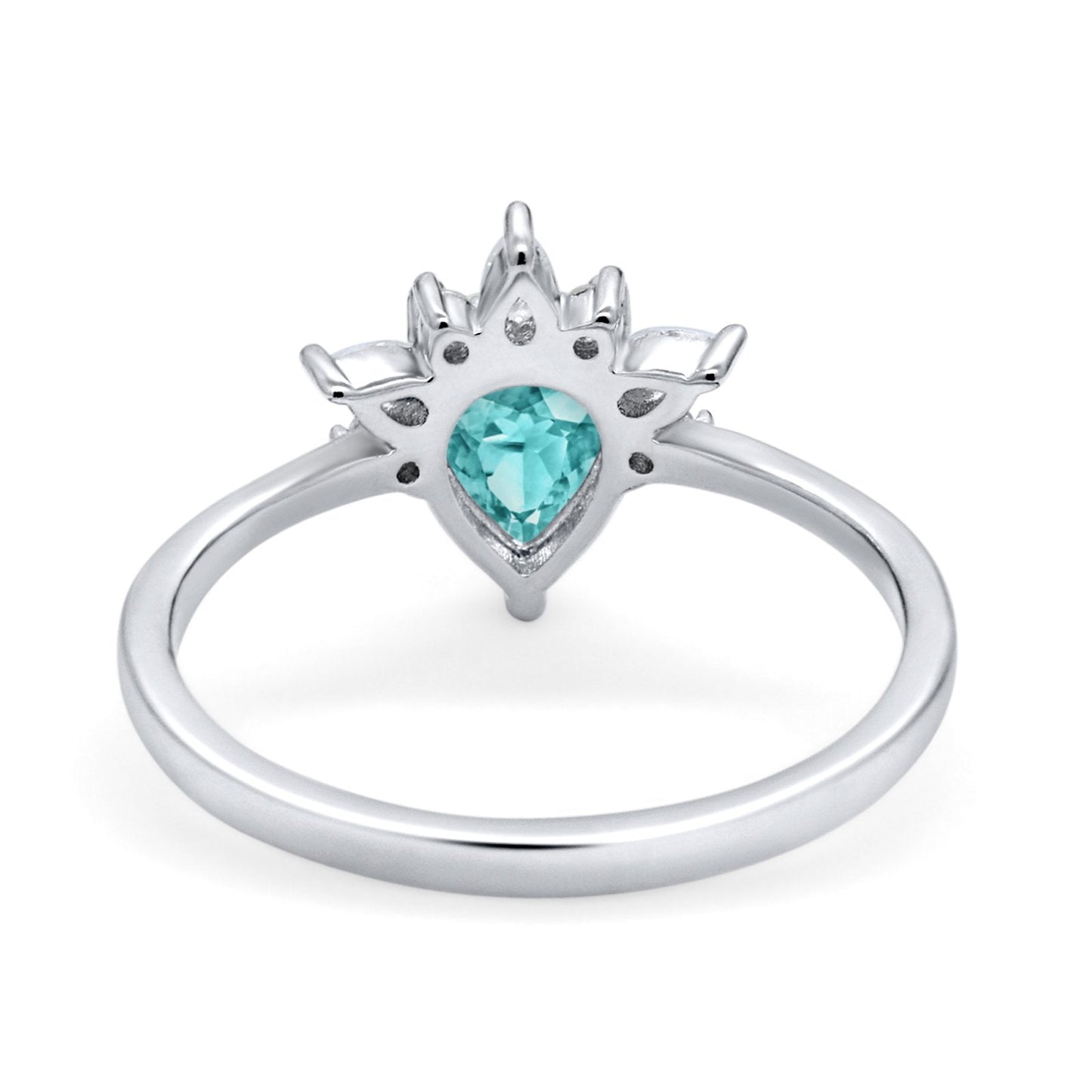 Art Deco Engagement Ring Pear Simulated Paraiba Tourmaline CZ