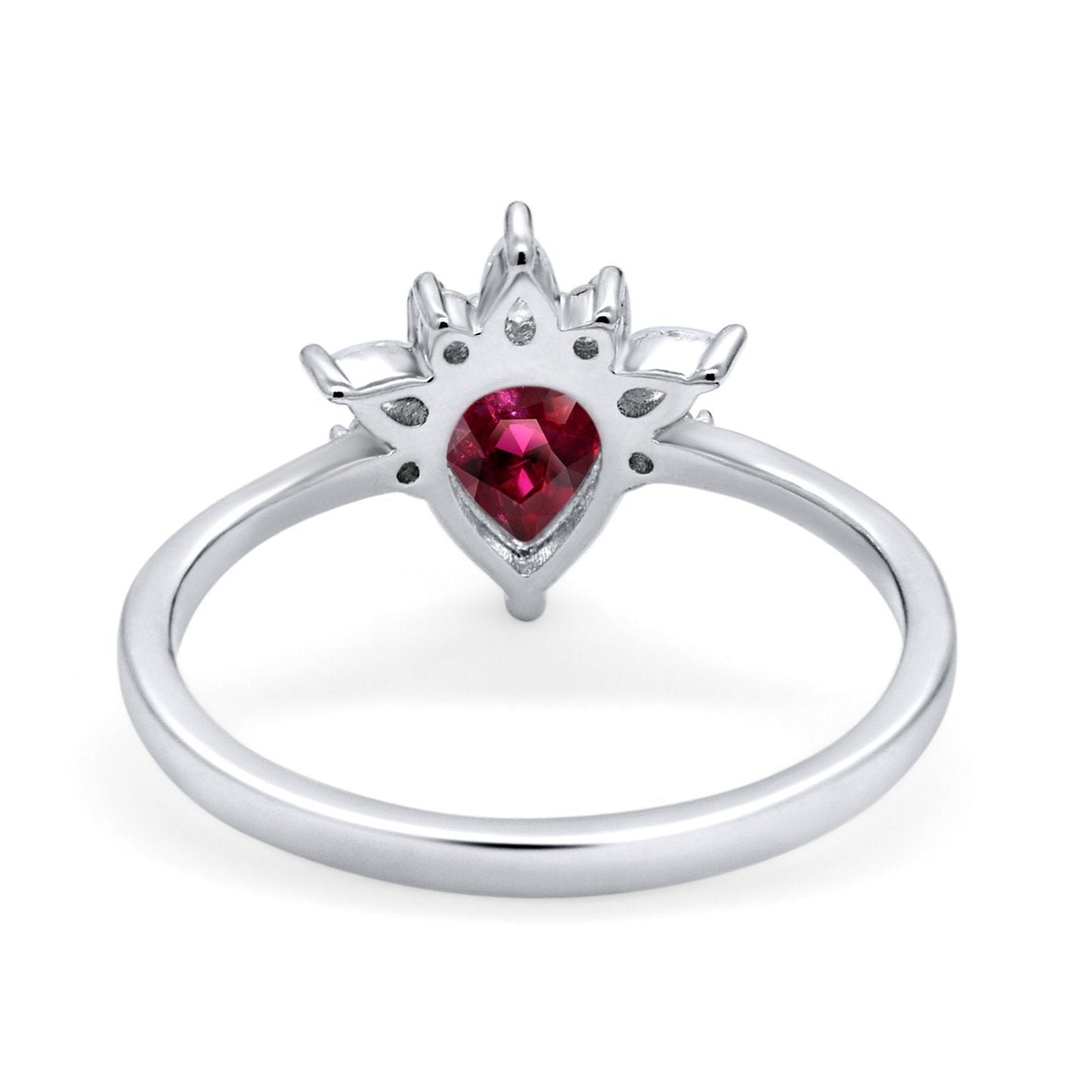 Art Deco Engagement Ring Pear Simulated Ruby CZ