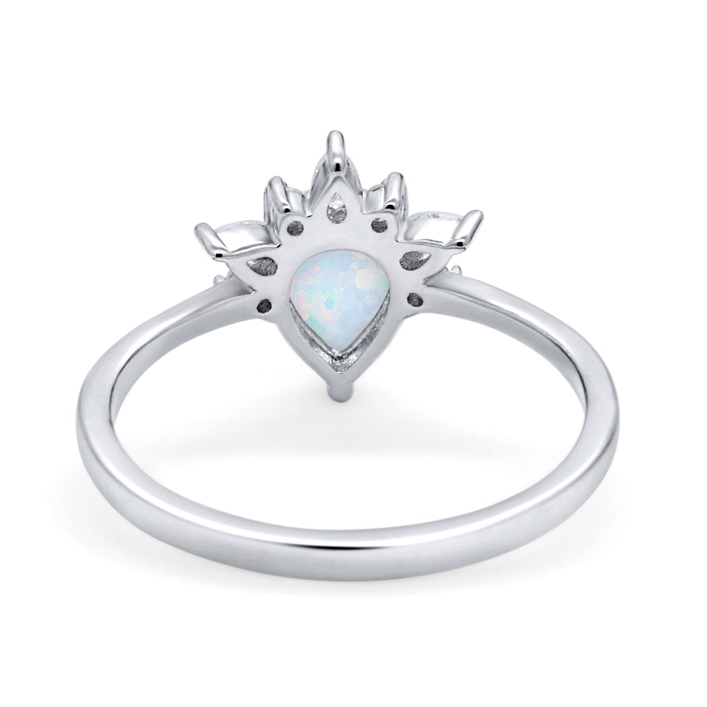 Art Deco Engagement Ring Pear Lab Created White Opal