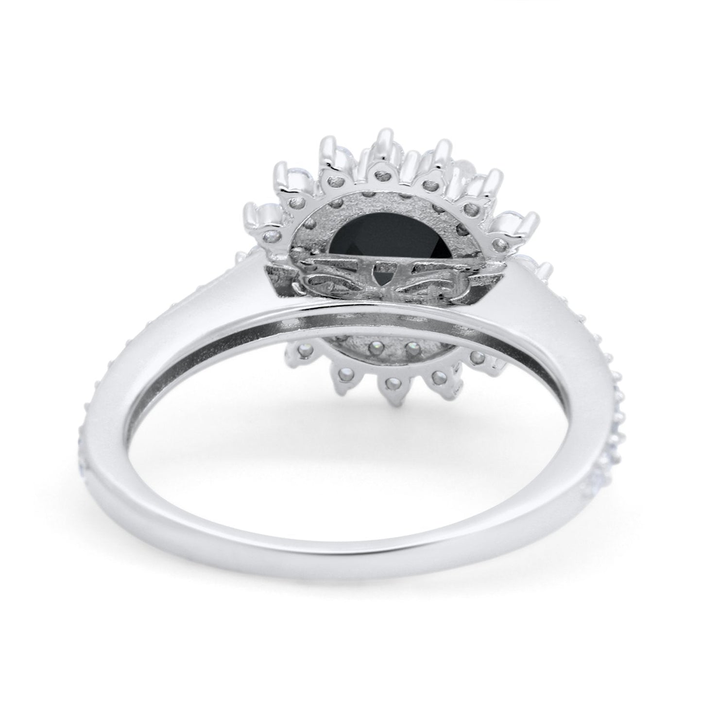 Halo Starburst Flower Wedding Ring Simulated Black CZ