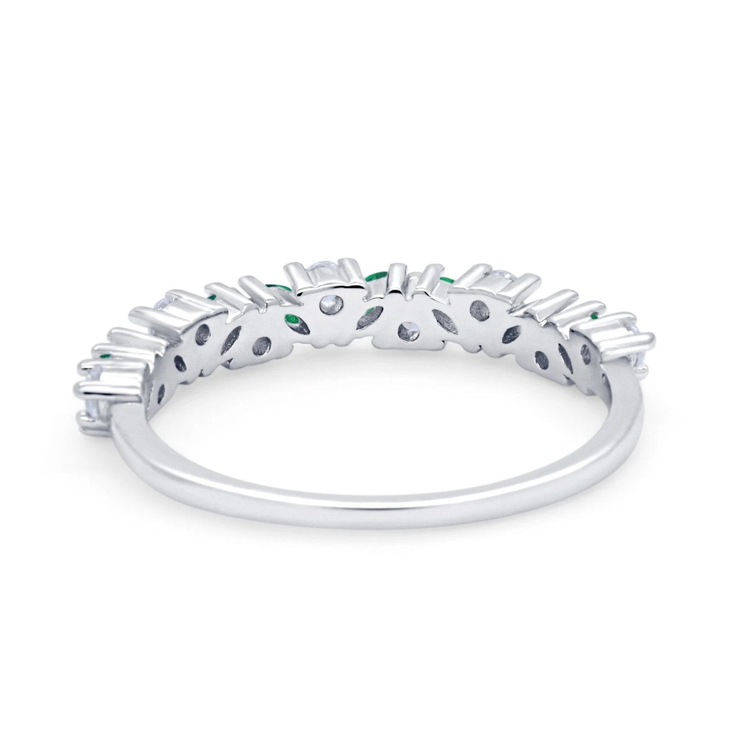 Wedding Band Eternity Ring Marquise Round Simulated Green Emerald CZ