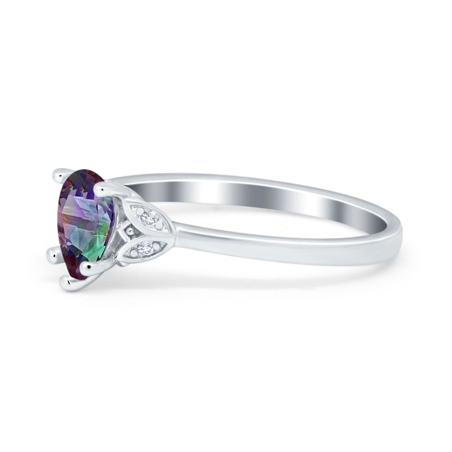 Art Deco Teardrop Engagement Ring Simulated Rainbow CZ