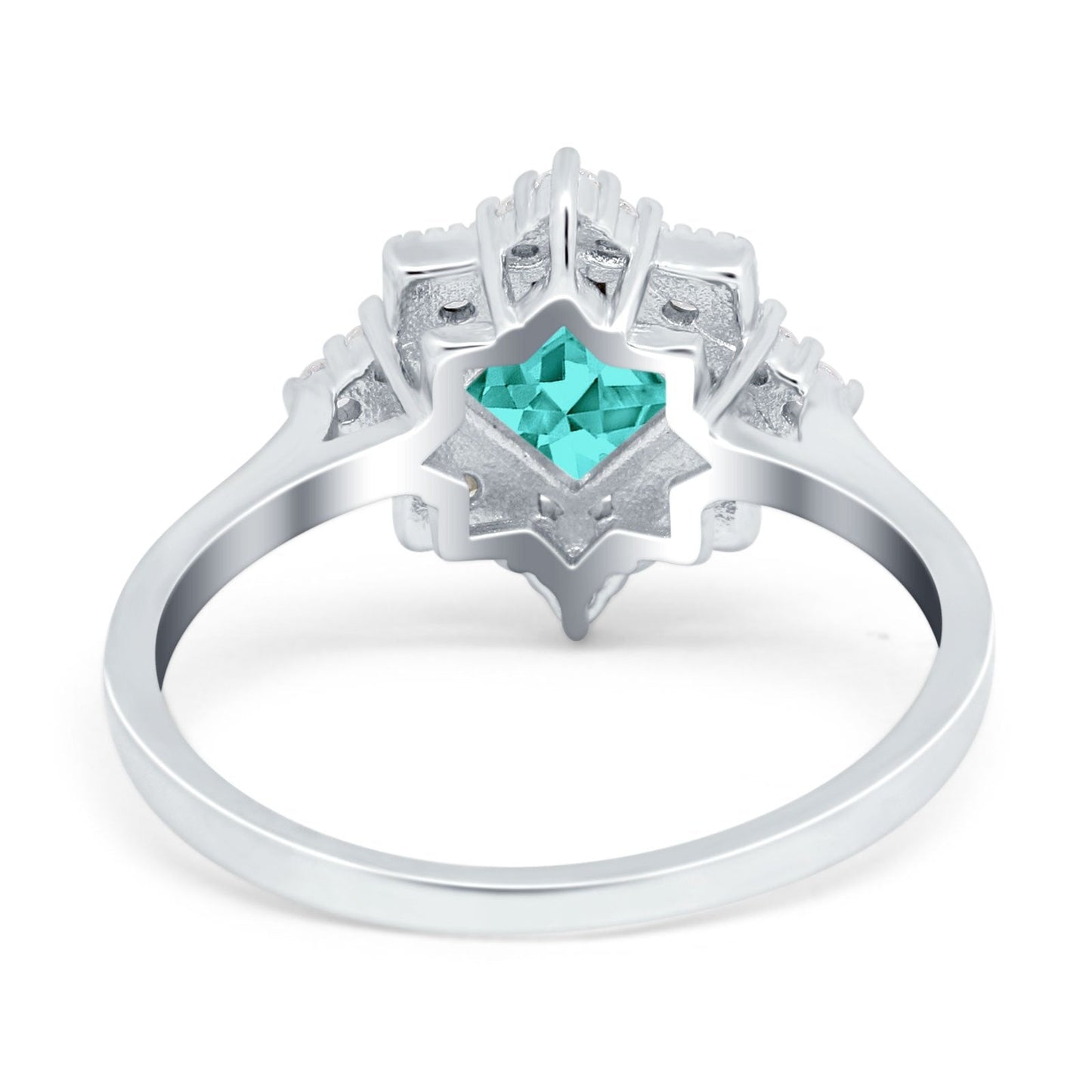 Vintage Princess Cut Wedding Ring Simulated Paraiba Tourmaline CZ