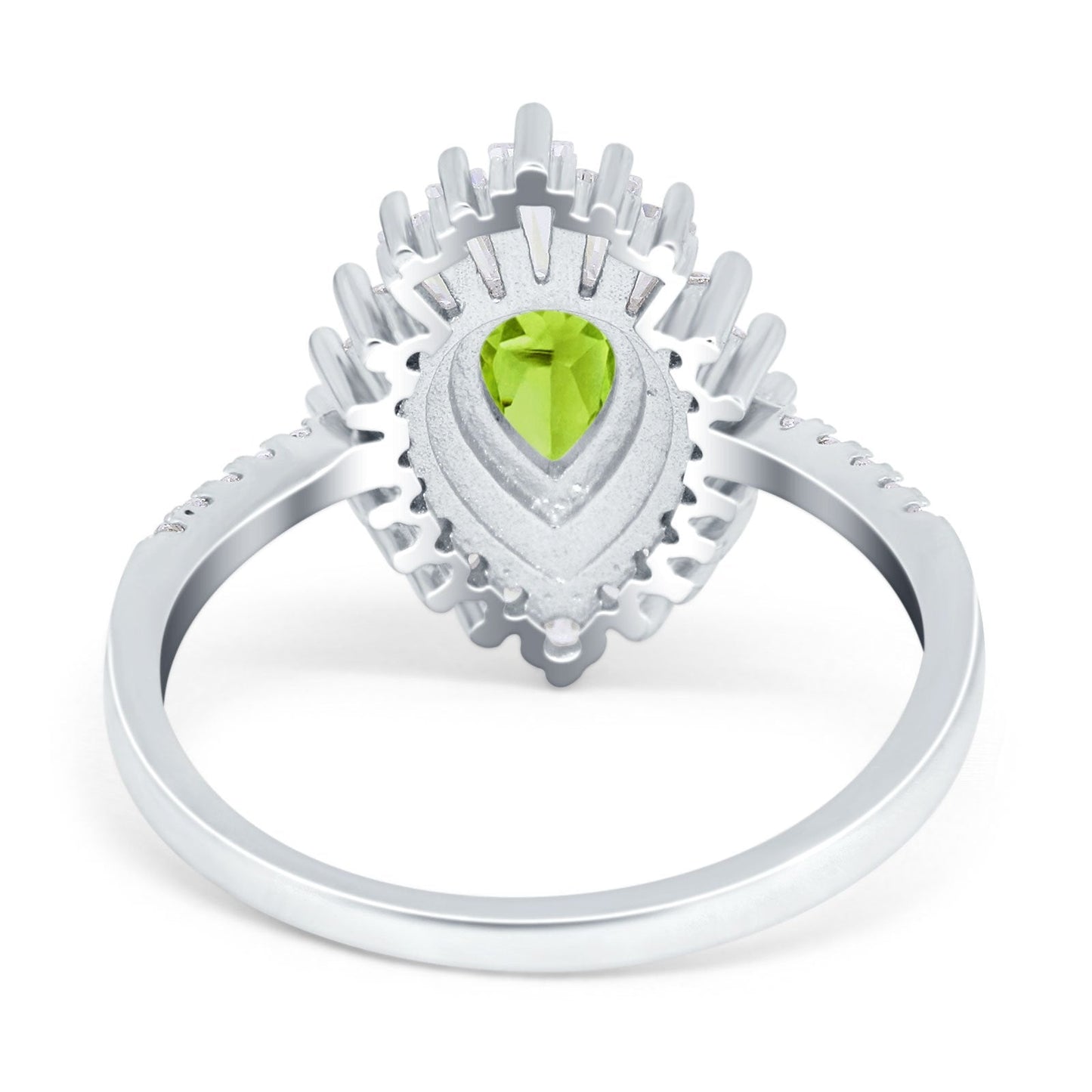 Pear Engagement Ring Baguette Simulated Peridot CZ