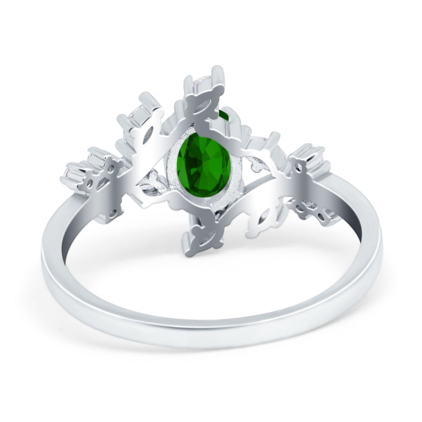 Oval Marquise Simulated Green Emerald CZ Ring