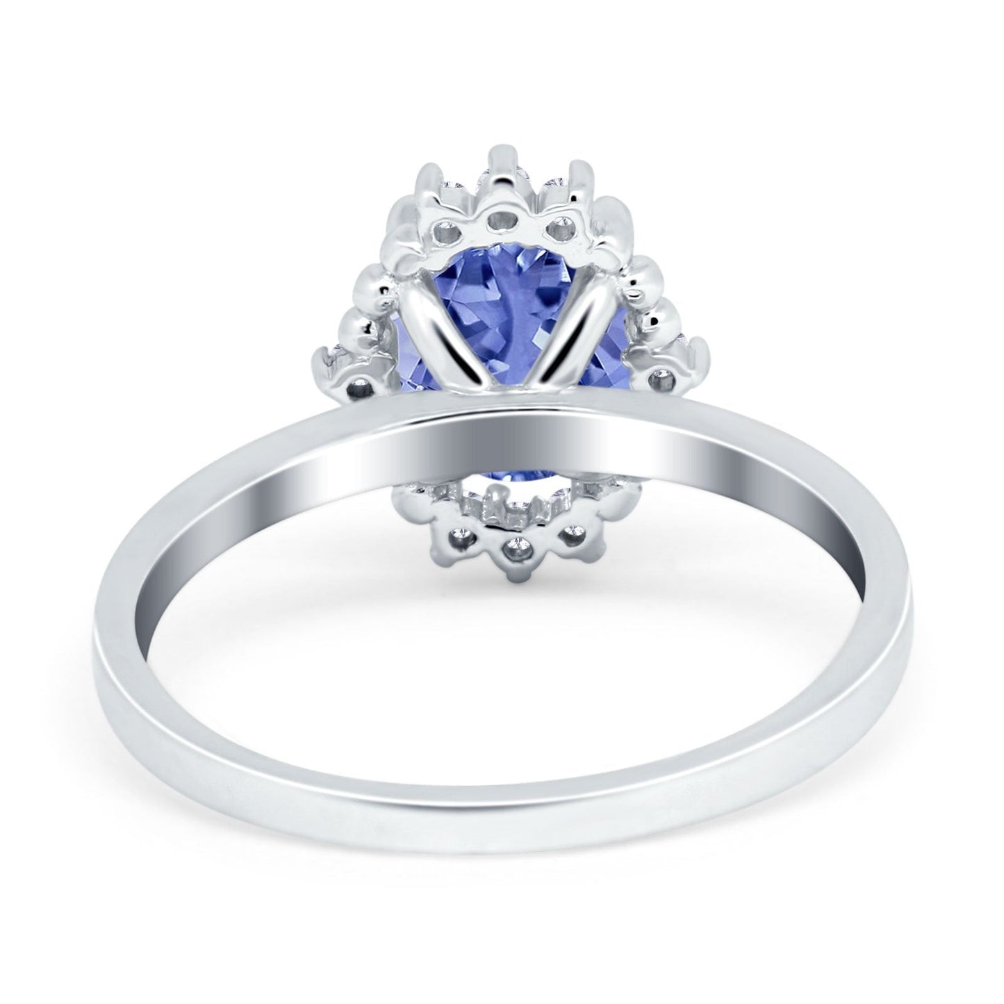 Halo Style Oval Simulated Tanzanite CZ Engagement Ring