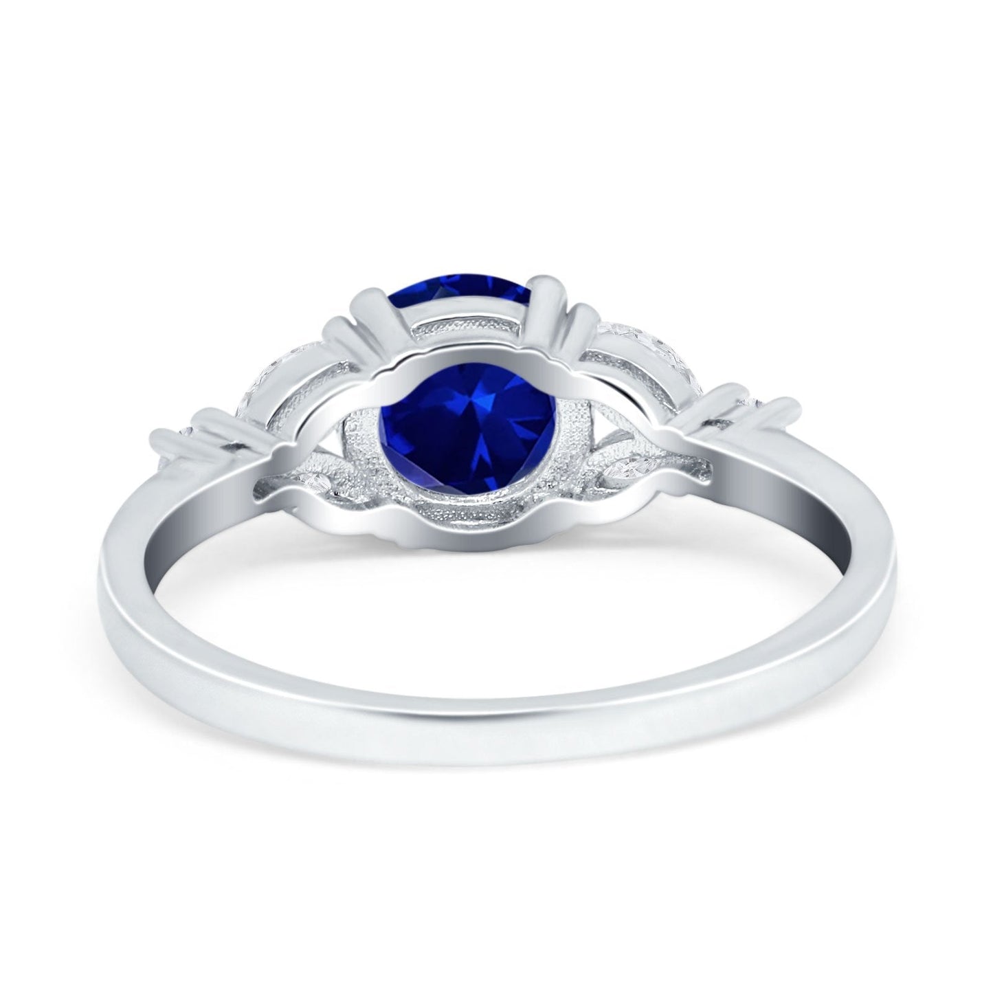 Art Deco Round Blue Sapphire CZ Engagement Ring