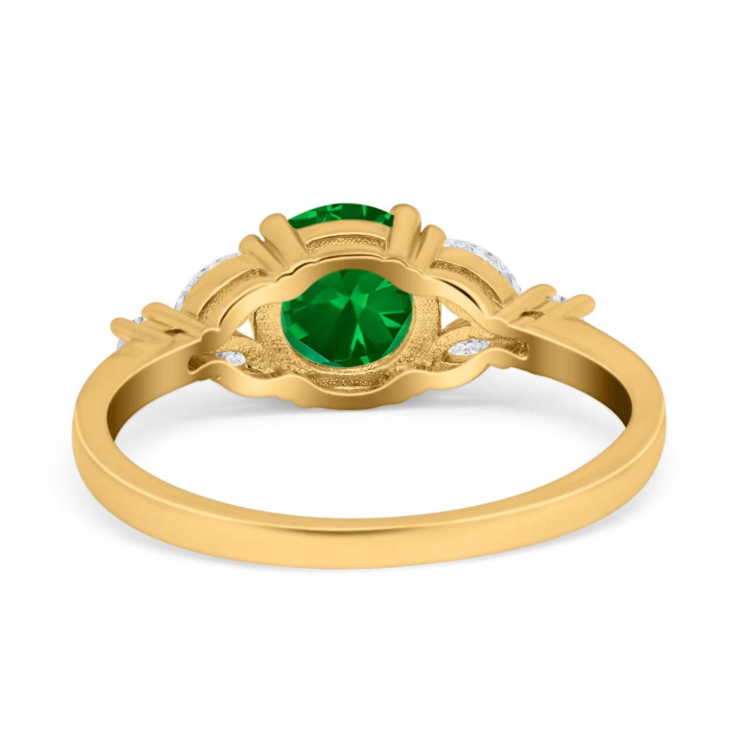 Art Deco Round Yellow Tone, Simulated Green Emerald CZ Engagement Ring