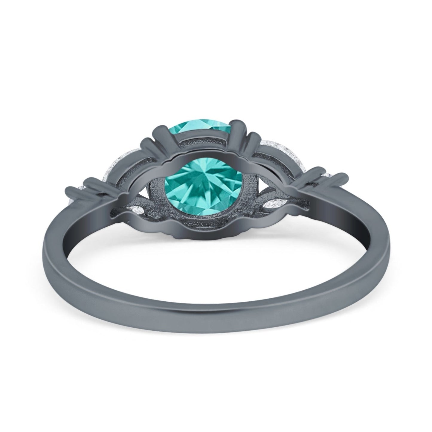 Art Deco Round Paraiba Tourmaline CZ Black Tone Engagement Ring