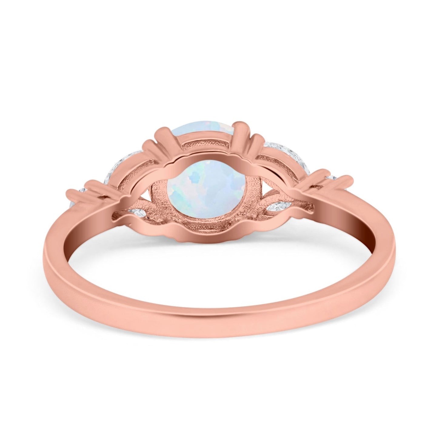 Art Deco Round Rose Tone, Lab Created White Opal Engagement Ring