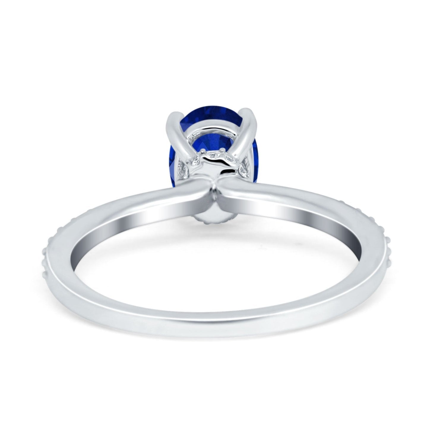 Accent Art Deco Wedding Ring Simulated Blue Sapphire CZ