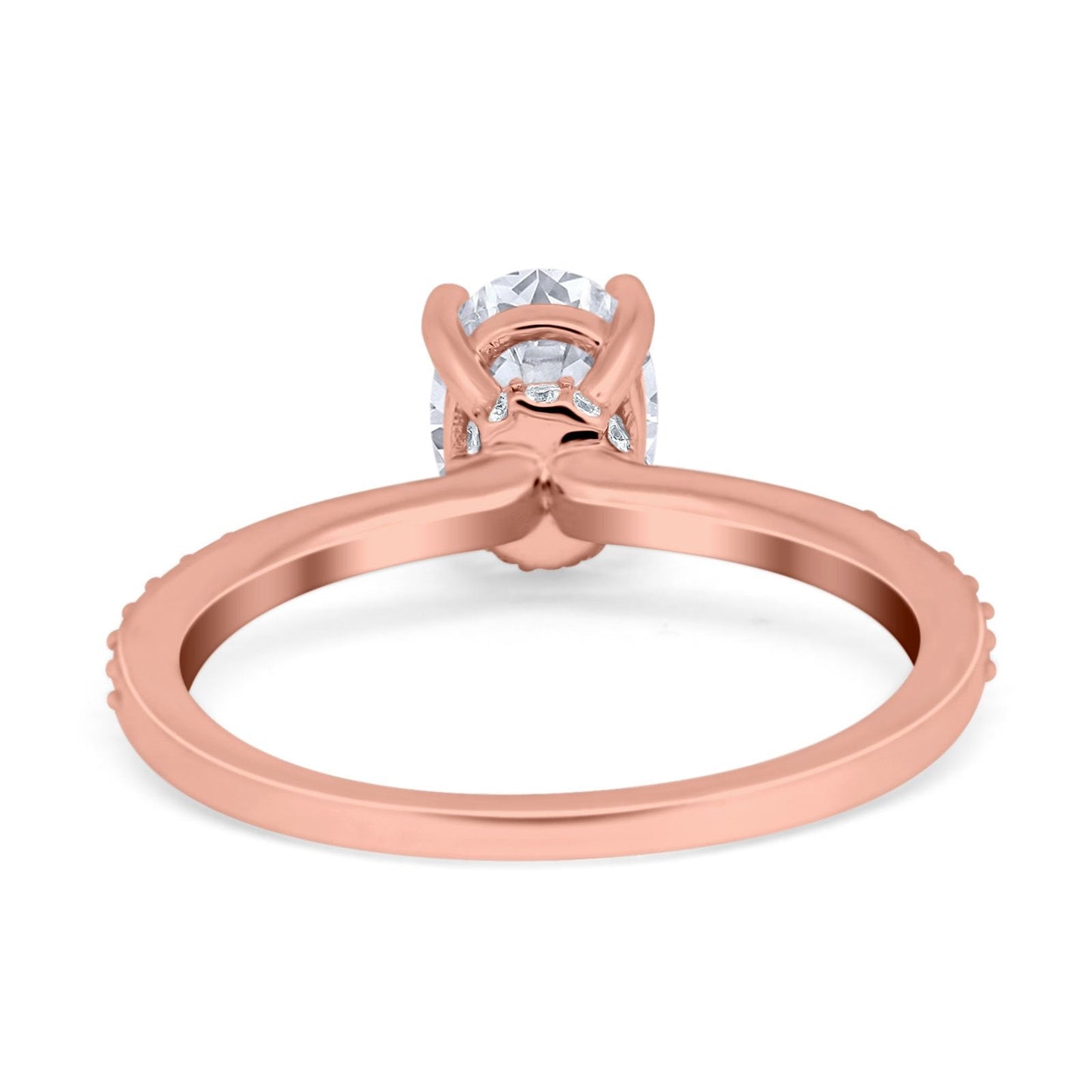 Accent Art Deco Wedding Ring Rose Tone, Simulated Cubic Zirconia