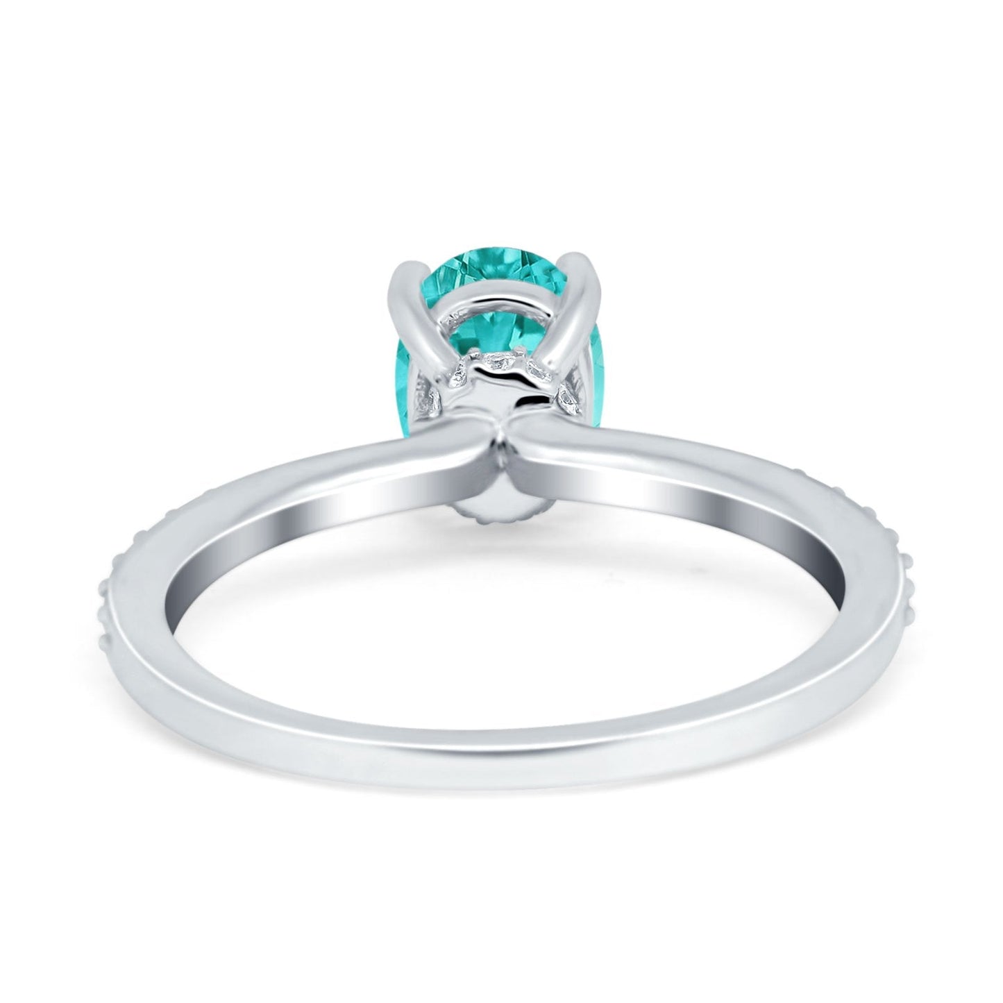 Accent Art Deco Wedding Ring Simulated Paraiba Tourmaline CZ