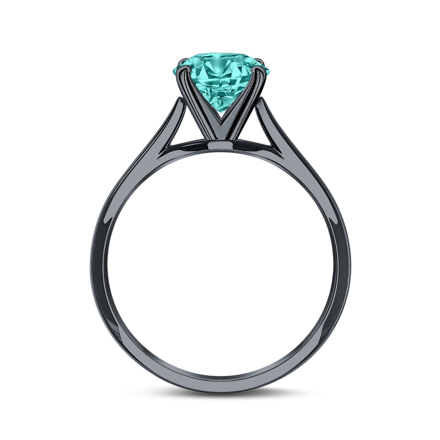 Black Tone, Simulated Paraiba Tourmaline CZ Cathedral Engagement Ring