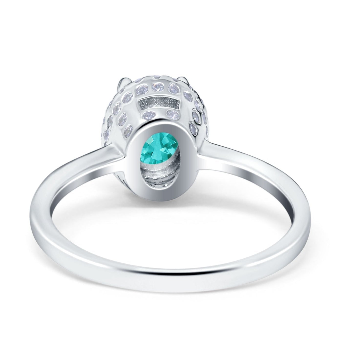 Halo Art Deco Oval Engagement Ring Simulated Paraiba Tourmaline CZ