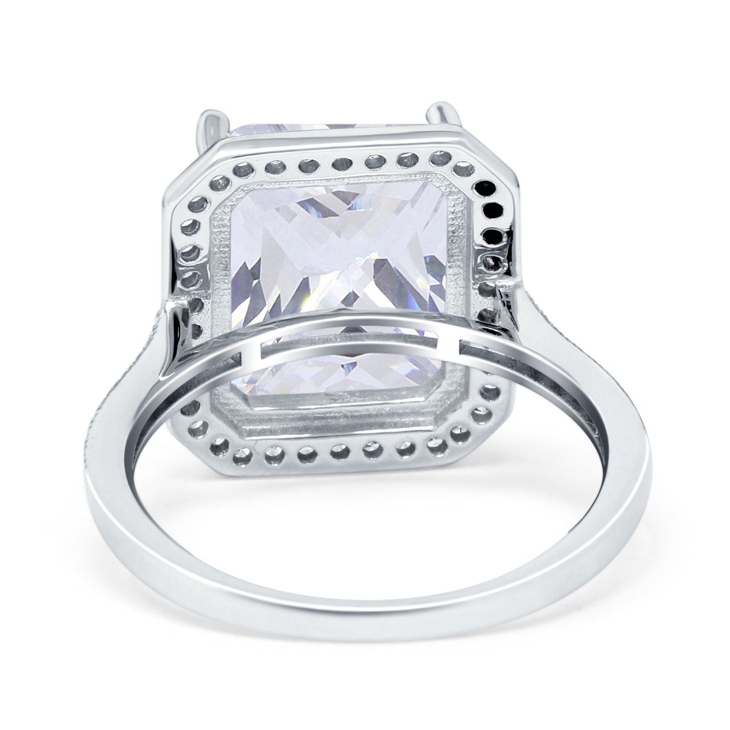 Halo Emerald Cut Engagement Ring Simulated Cubic Zirconia