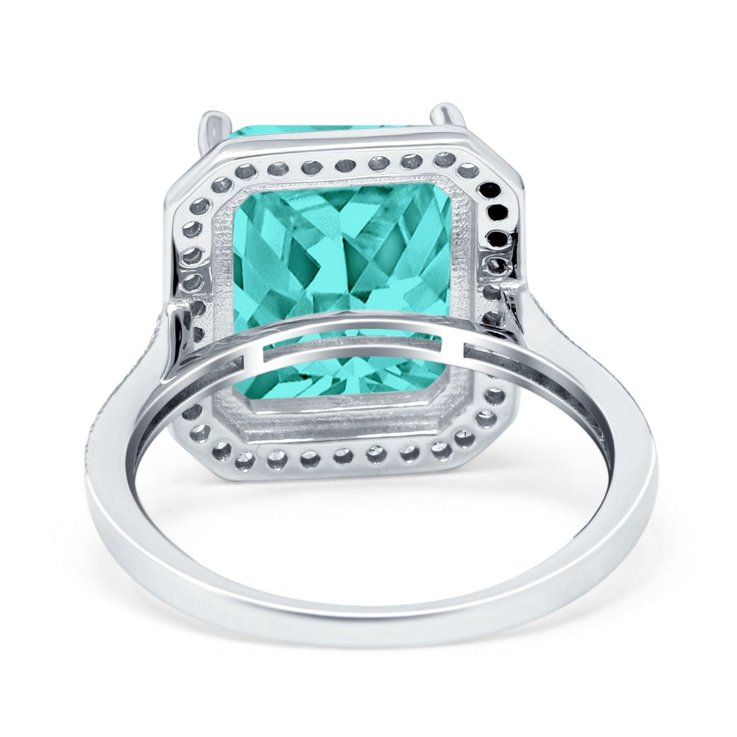 Halo Emerald Cut Engagement Ring Simulated Paraiba Tourmaline CZ