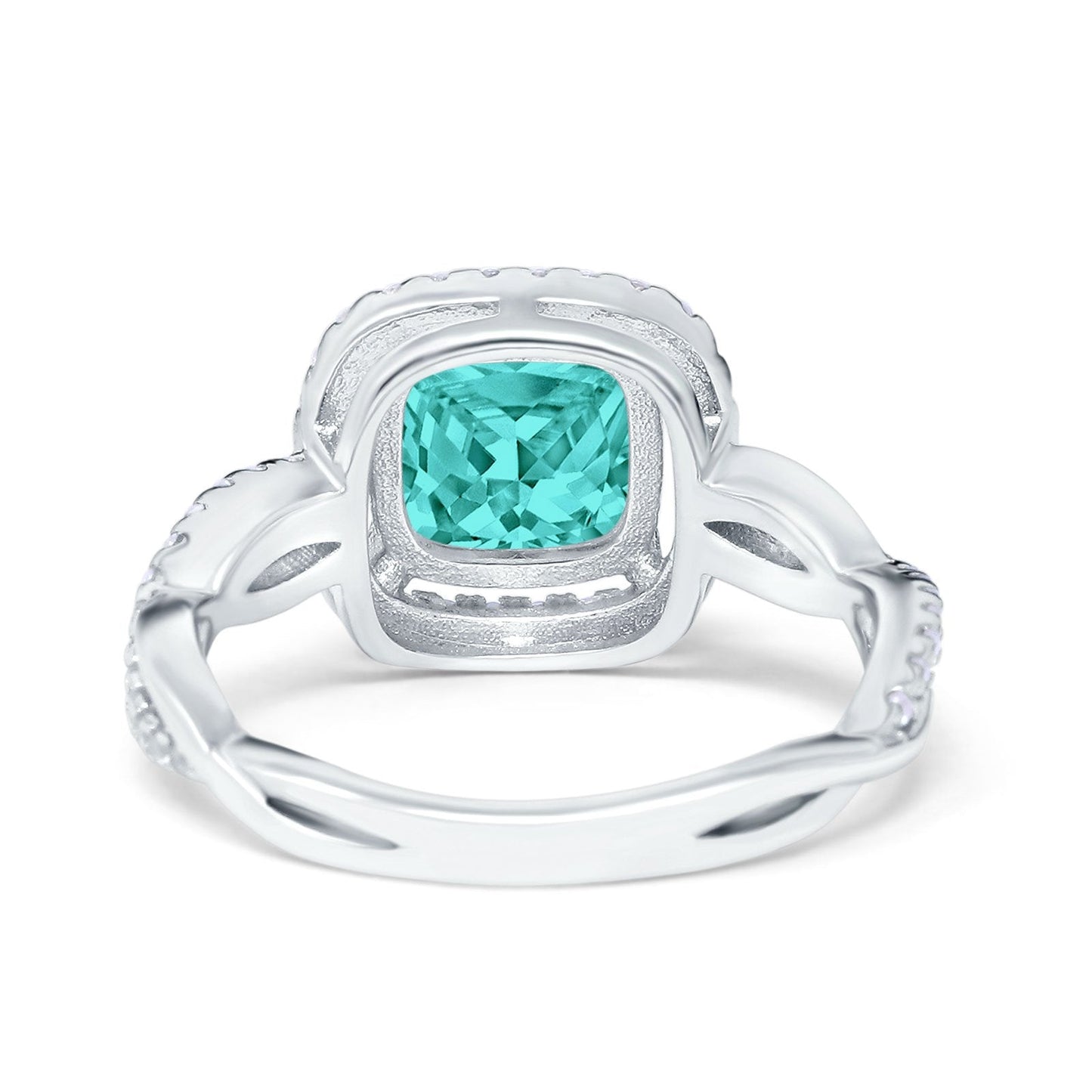 Infinity Shank Cushion Engagement Ring Simulated Paraiba Tourmaline CZ