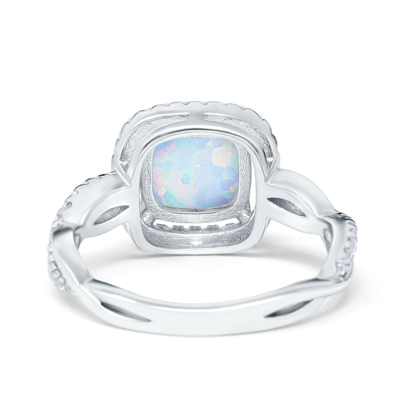 Infinity Shank Cushion Engagement Ring Lab Created White Opal