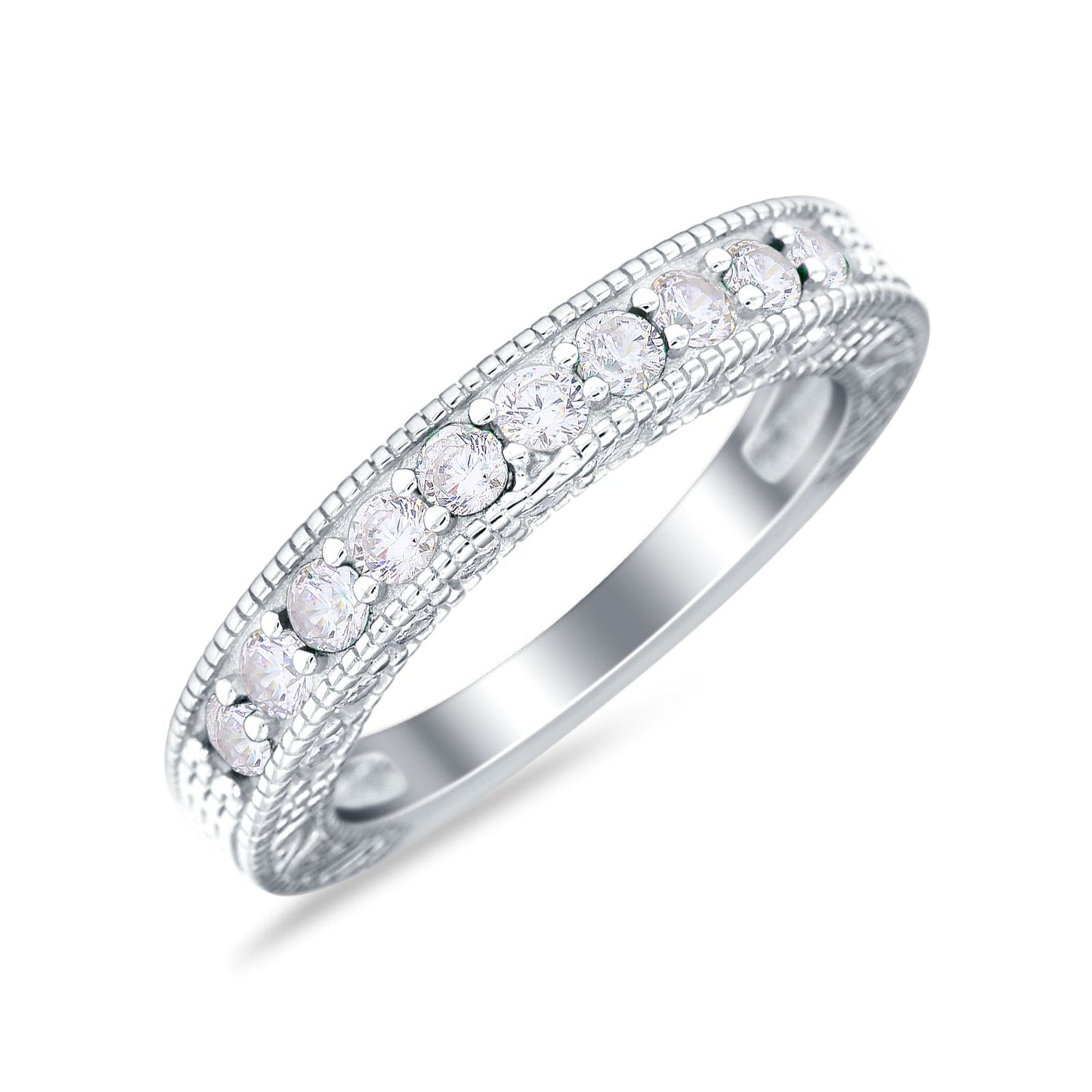 Art Deco Eternity Stackable Band Wedding Ring Simulated CZ