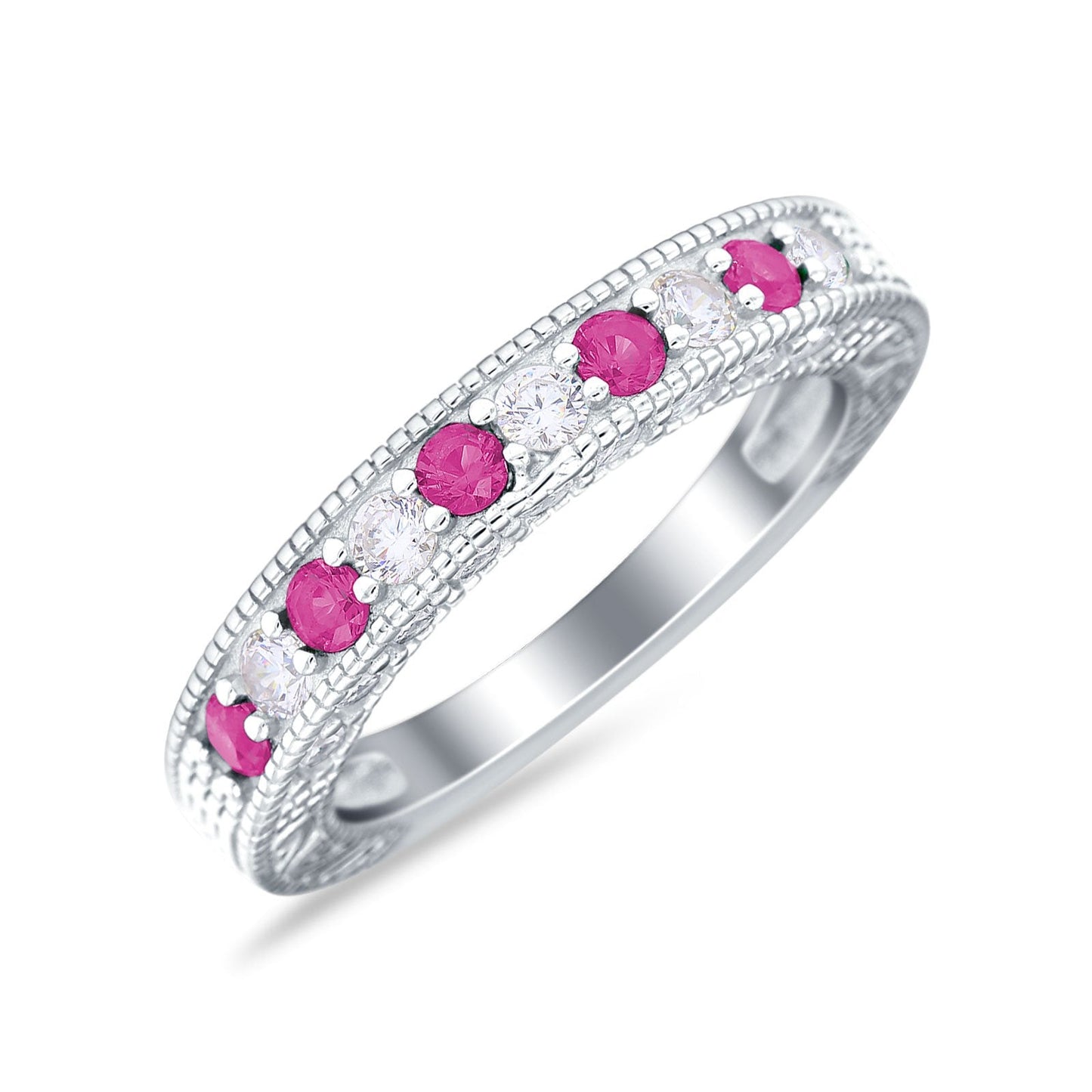 Art Deco Eternity Stackable Band Wedding Ring Simulated Ruby CZ