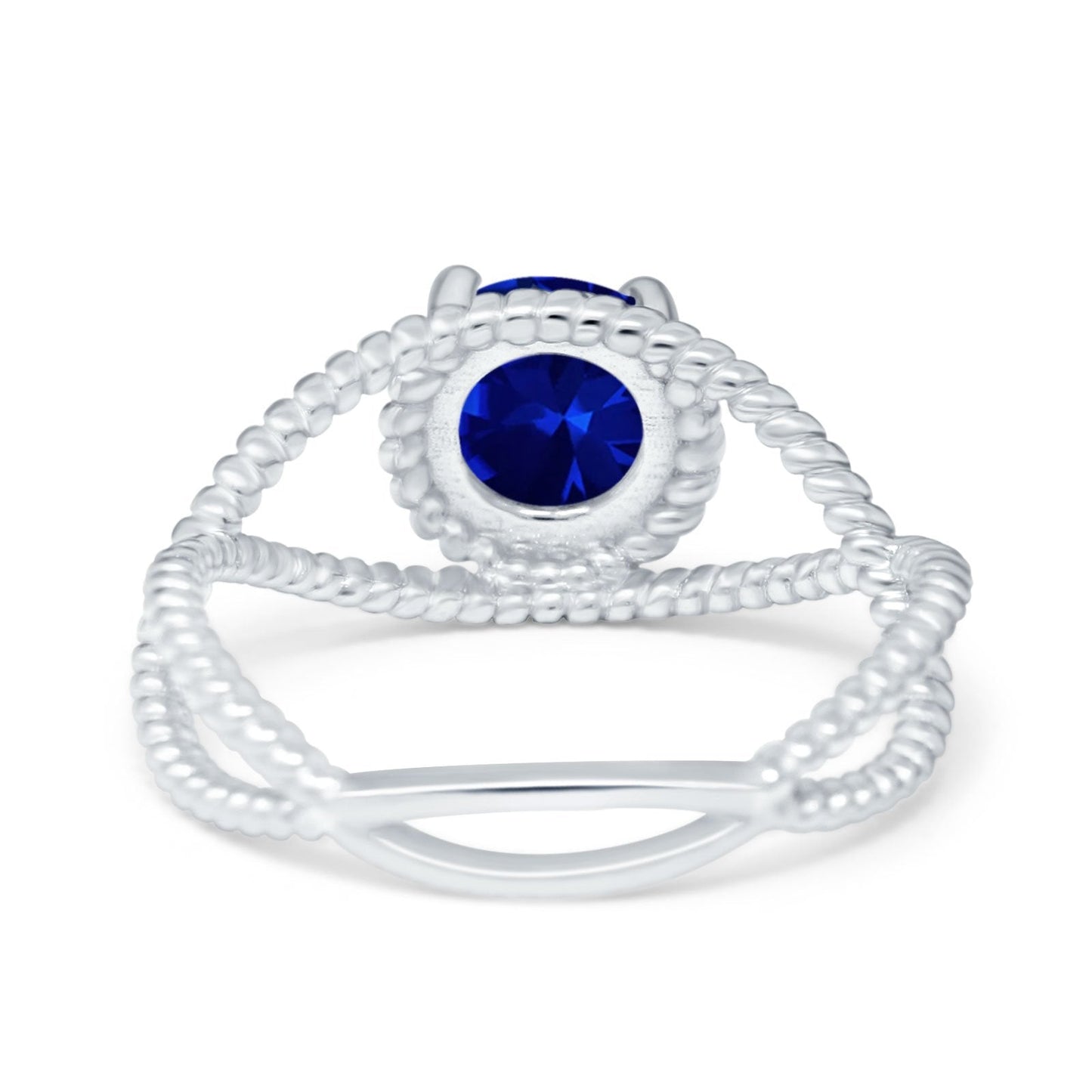 Braided Cable Split Engagement Ring Simulated Blue Sapphire CZ