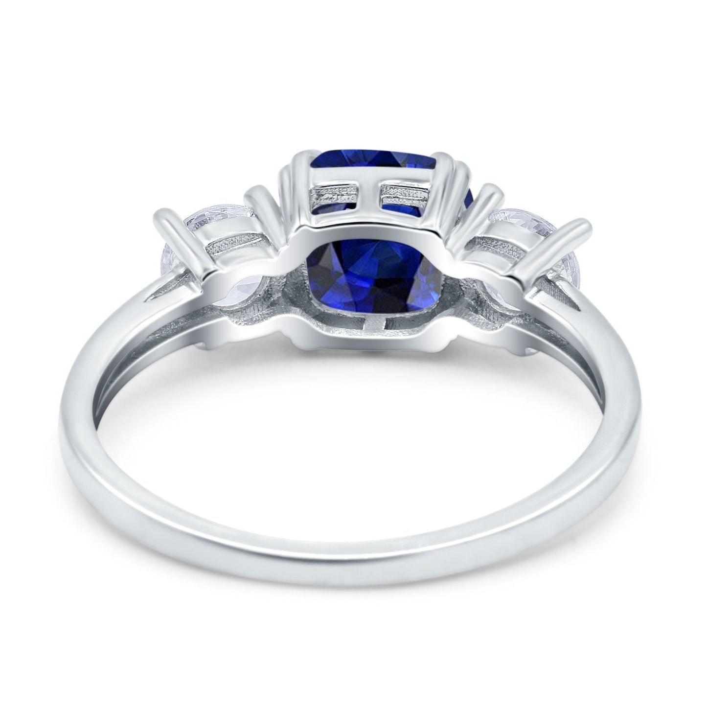 Cushion Three Stone Engagement Ring Simulated Blue Sapphire CZ