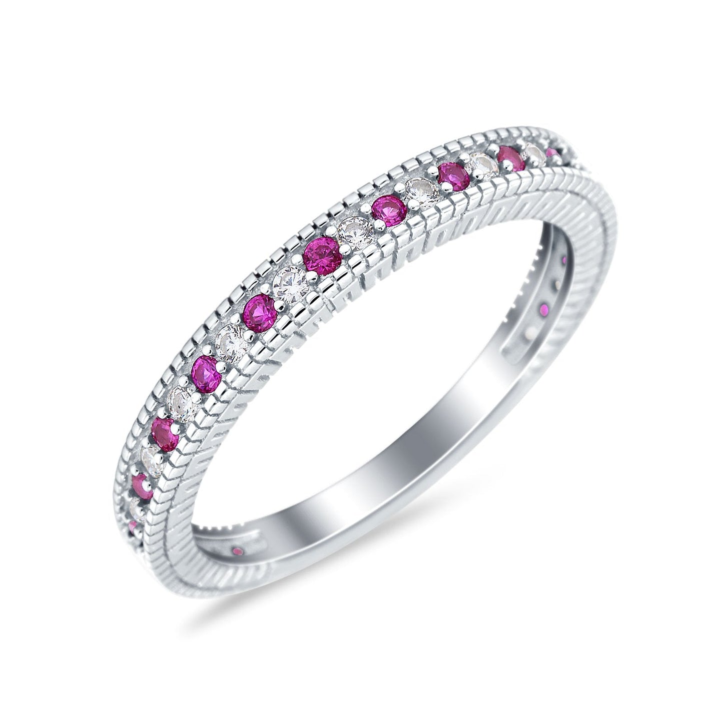 Half Eternity Band Stacking Simulated Ruby CZ Engagement Ring