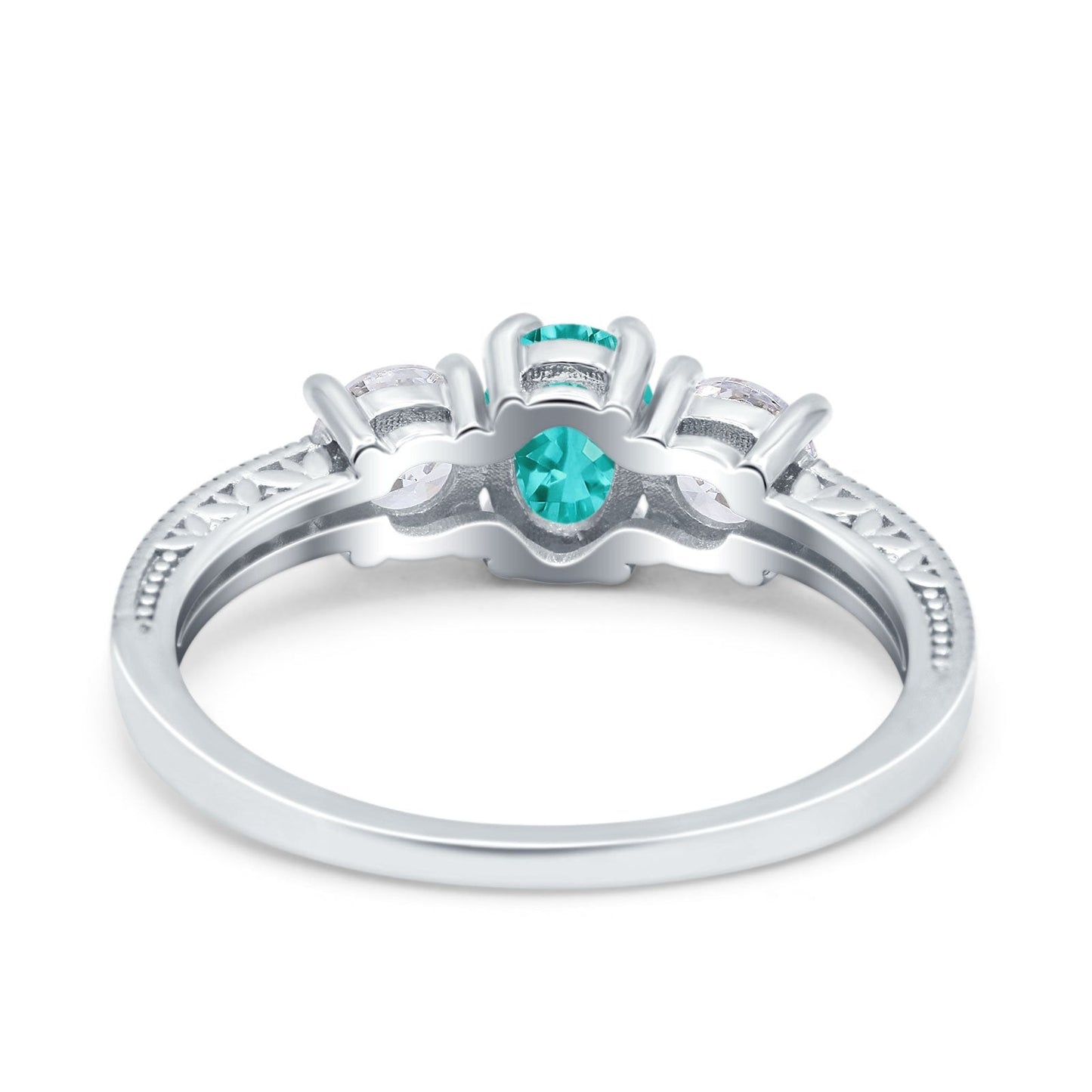 Three Stone Oval Engagement Ring Simulated Paraiba Tourmaline CZ