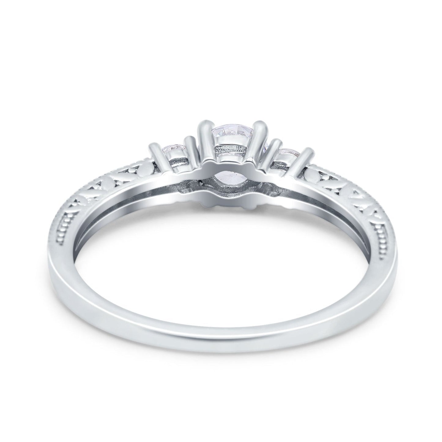 Three Stone Engagement Ring Round Simulated CZ