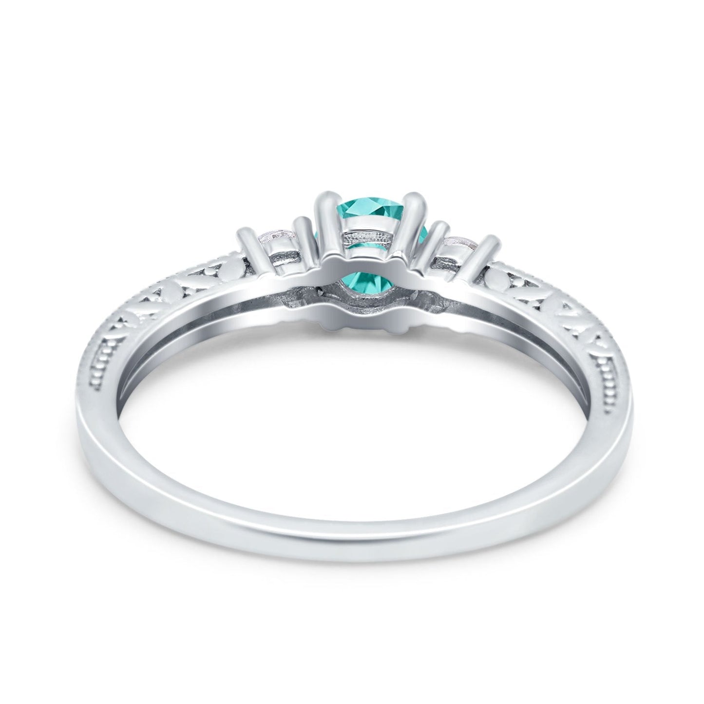 Three Stone Engagement Ring Round Simulated Paraiba Tourmaline CZ