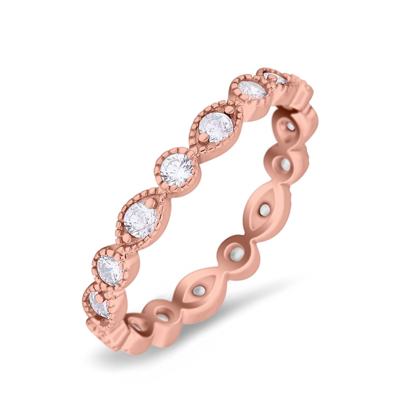 Curved Marquise Full Eternity Stackable Band Rose Tone, Simulated CZ