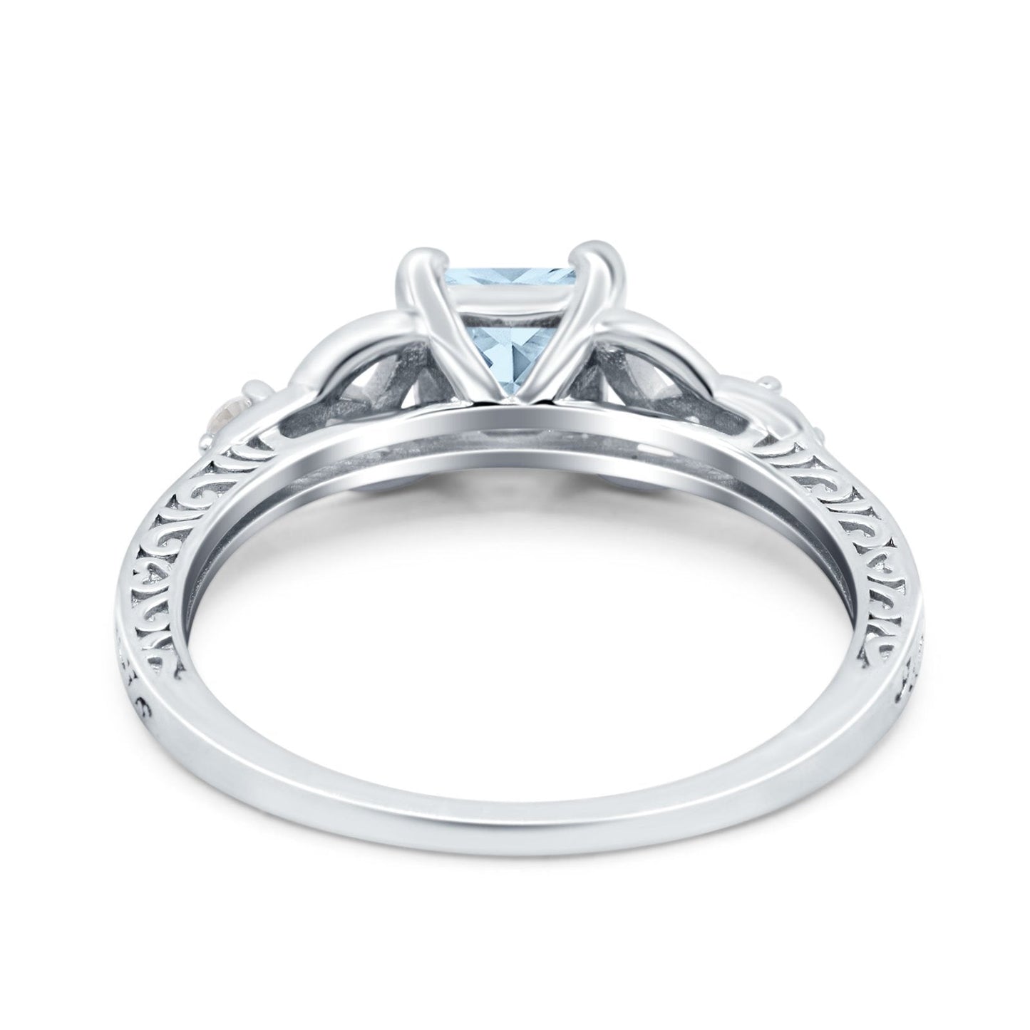 Cushion Celtic Art Deco Engagement Ring Simulated Aquamarine CZ