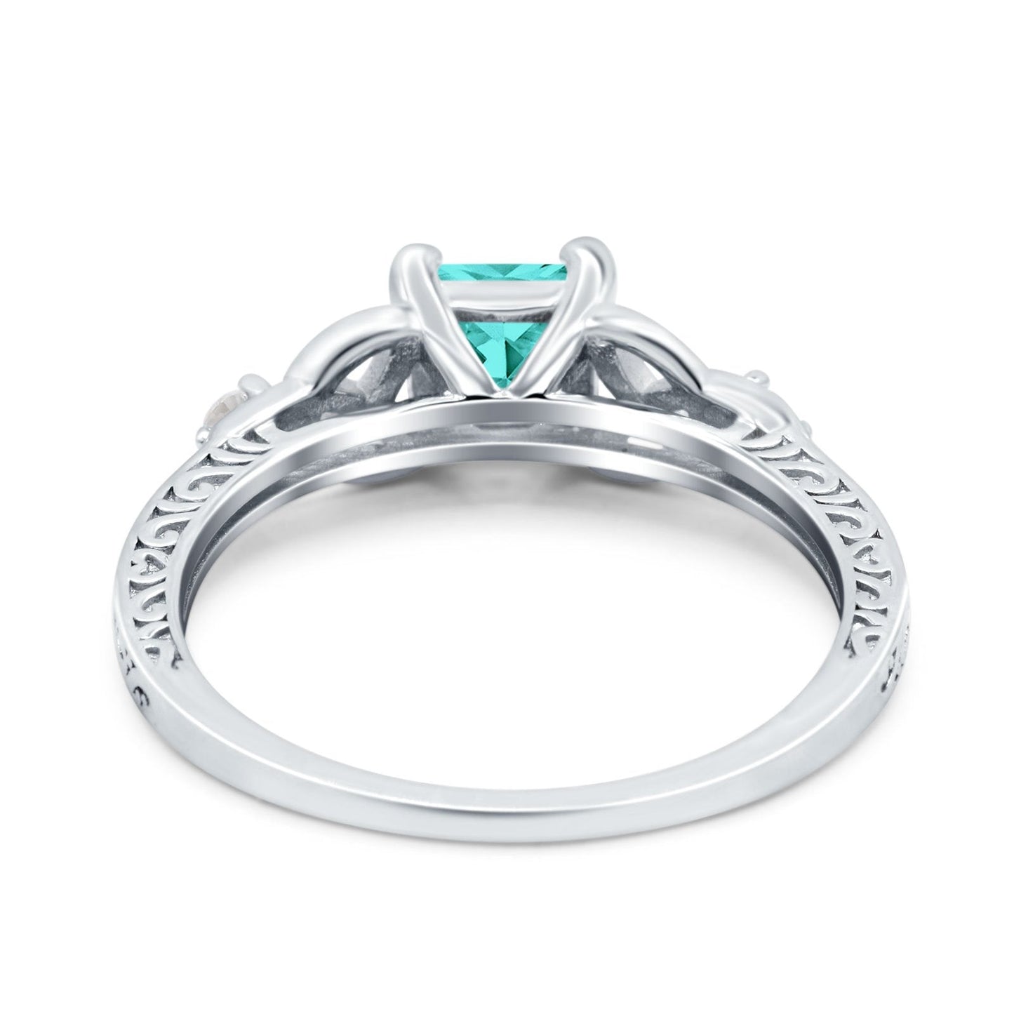 Cushion Celtic Art Deco Engagement Ring Simulated Paraiba Tourmaline CZ