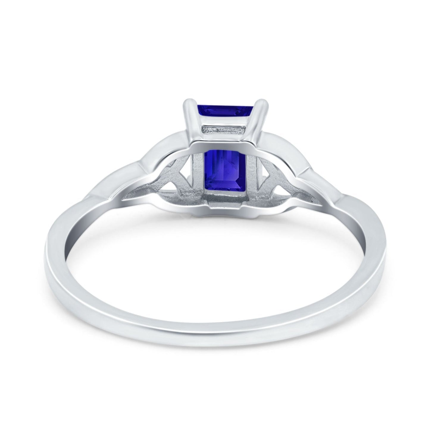 Engagement Ring Emerald Cut Simulated Blue Sapphire CZ