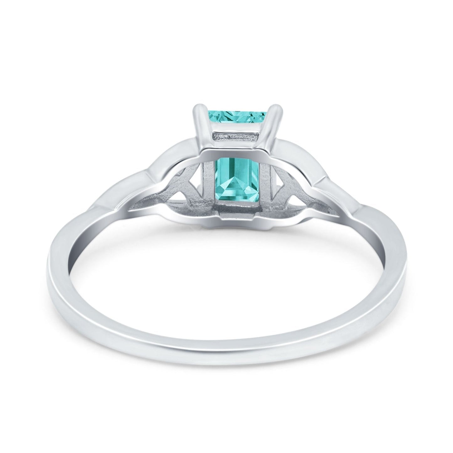 Emerald Cut Simulated Paraiba Tourmaline CZ Engagement Ring