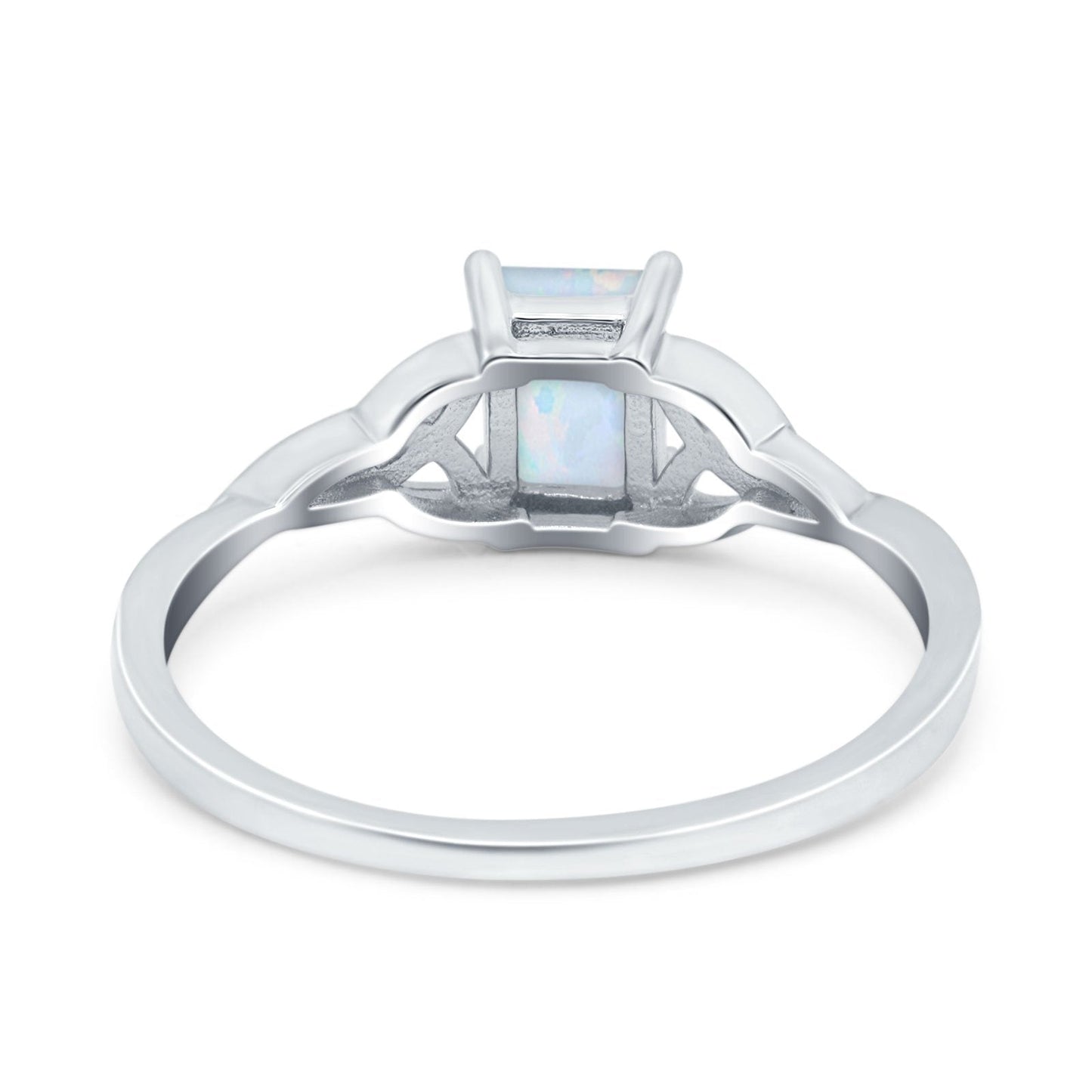 Engagement Ring Emerald Cut Lab Created White Opal