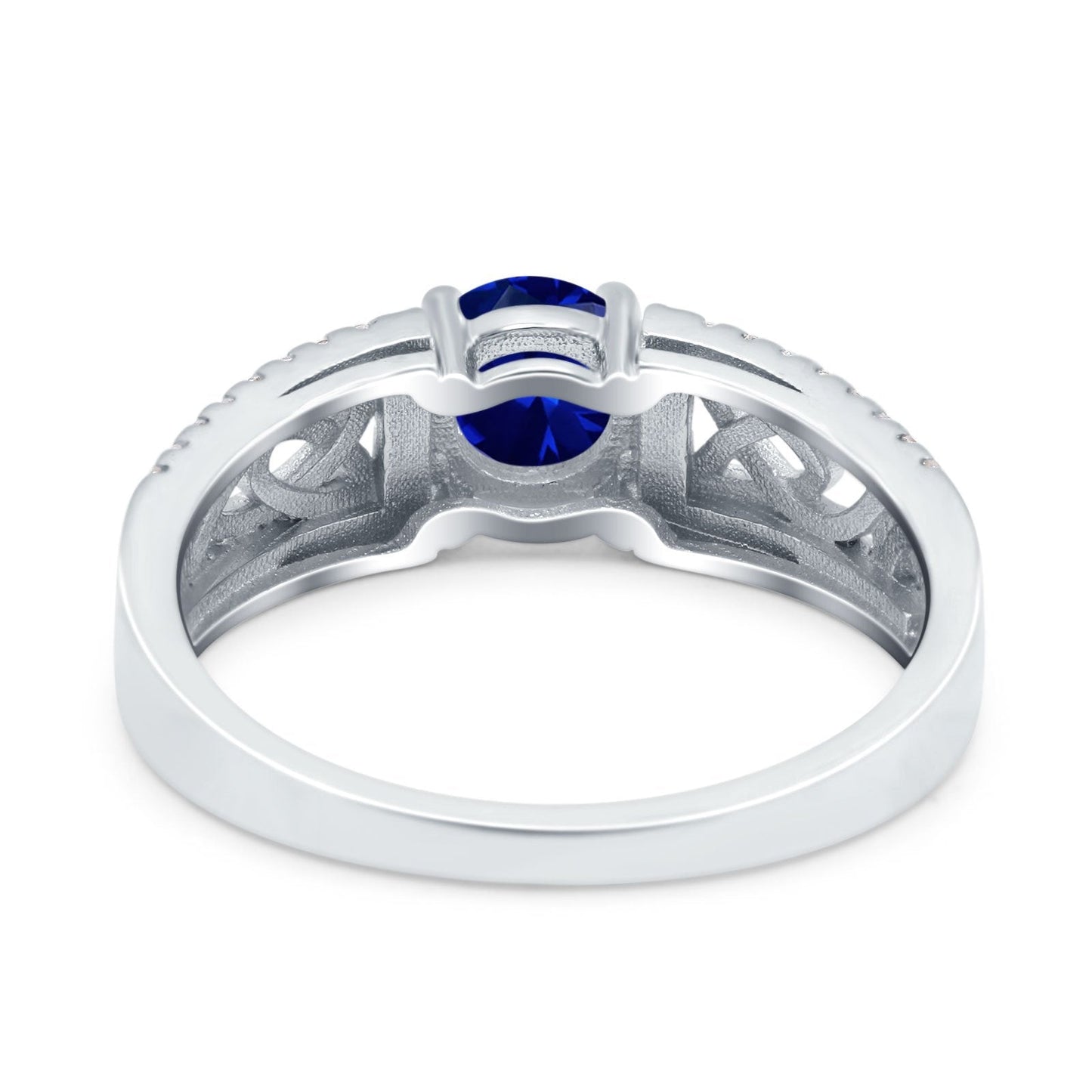 Split Celtic Engagement Ring Round Simulated Blue Sapphire CZ