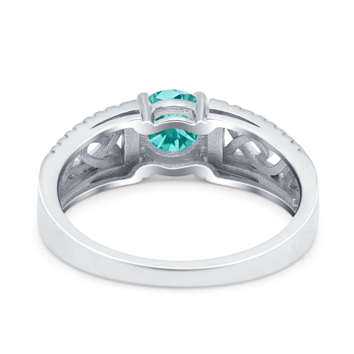 Split Celtic Engagement Ring Round Simulated Paraiba Tourmaline CZ